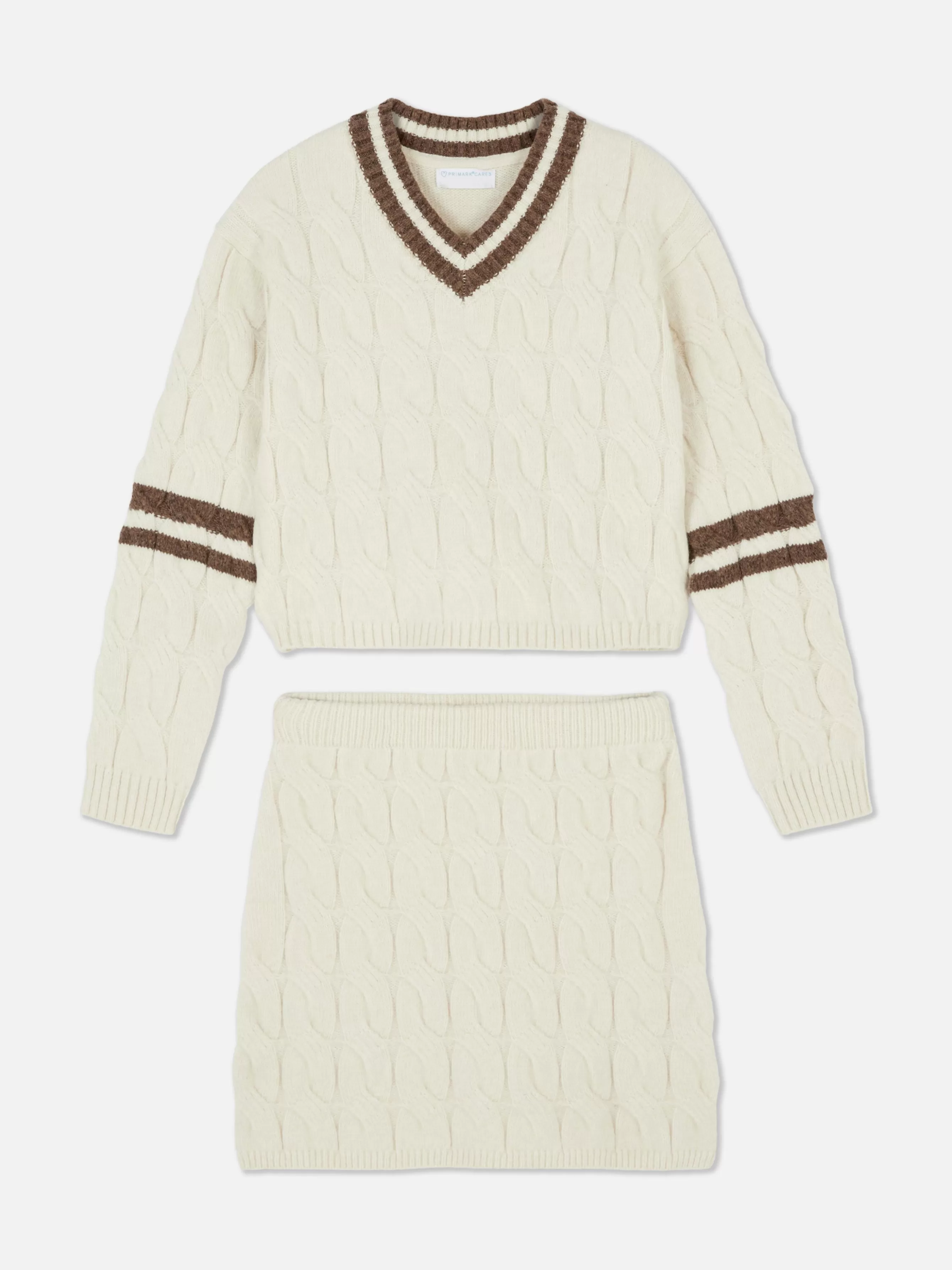 Store Primark Ensemble Coordonné Pull Et Jupe En Maille Torsadée Écru