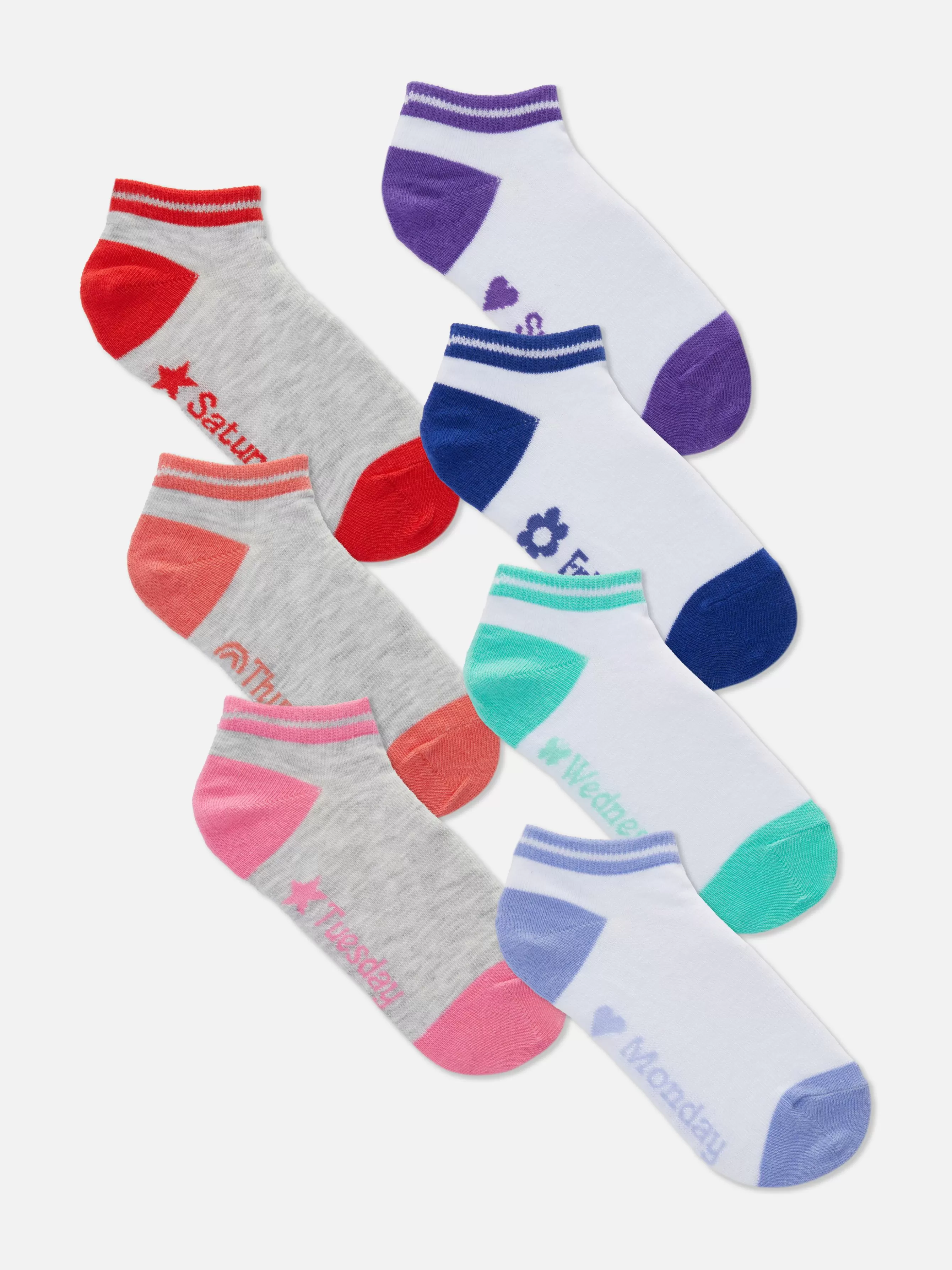 New Primark Lot De 7 Paires De Socquettes Jours De La Semaine Blanc