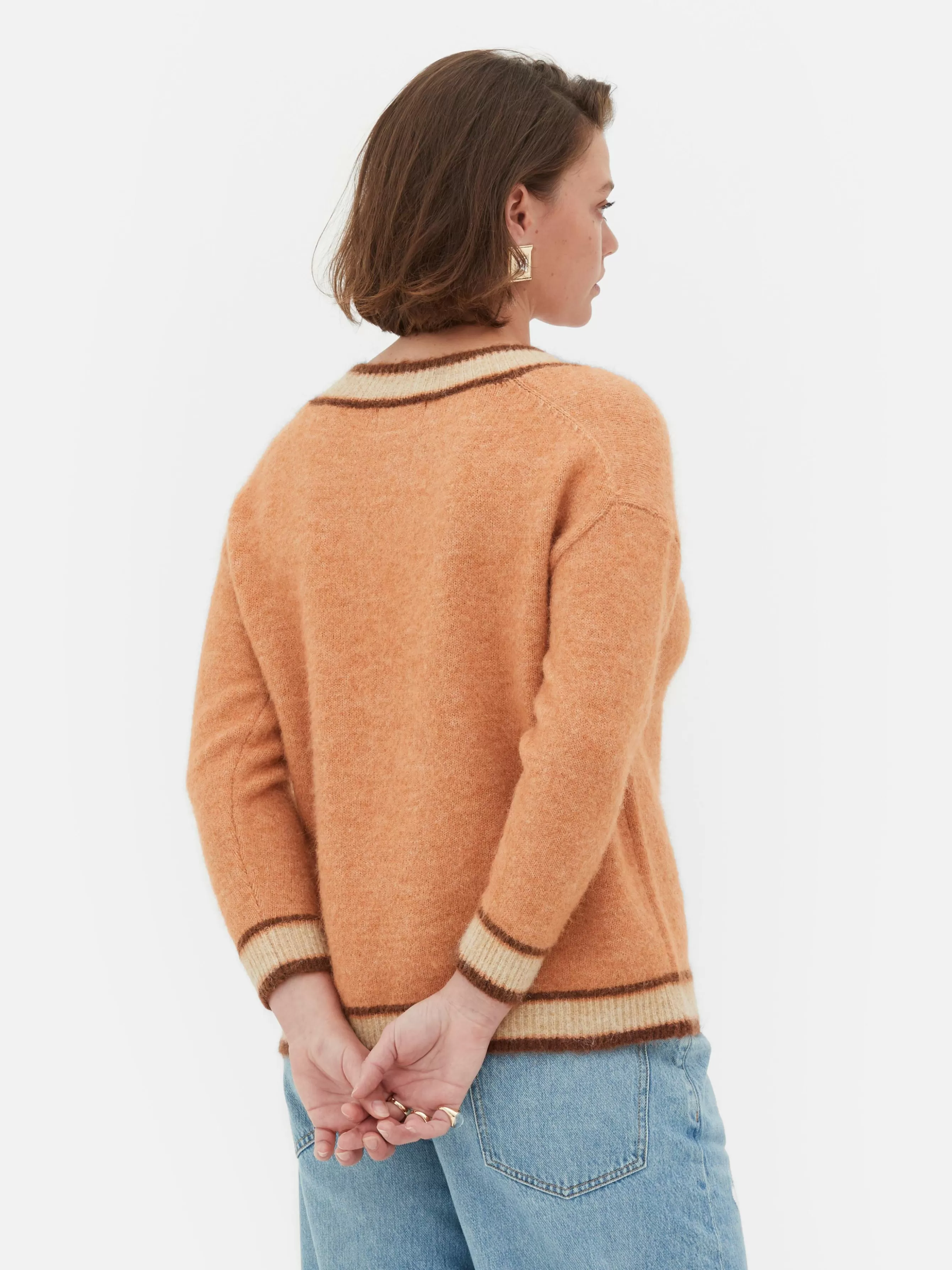 Flash Sale Primark Pull à Col En V Style Vintage Rita Ora Pêche