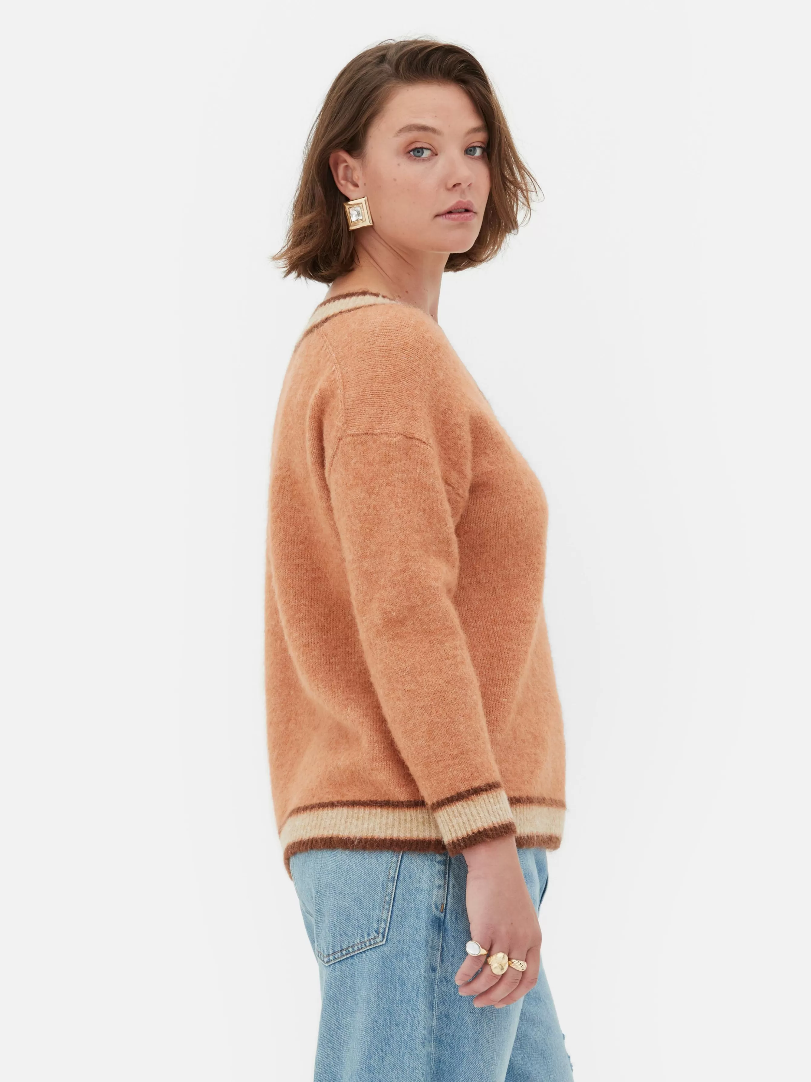 Flash Sale Primark Pull à Col En V Style Vintage Rita Ora Pêche