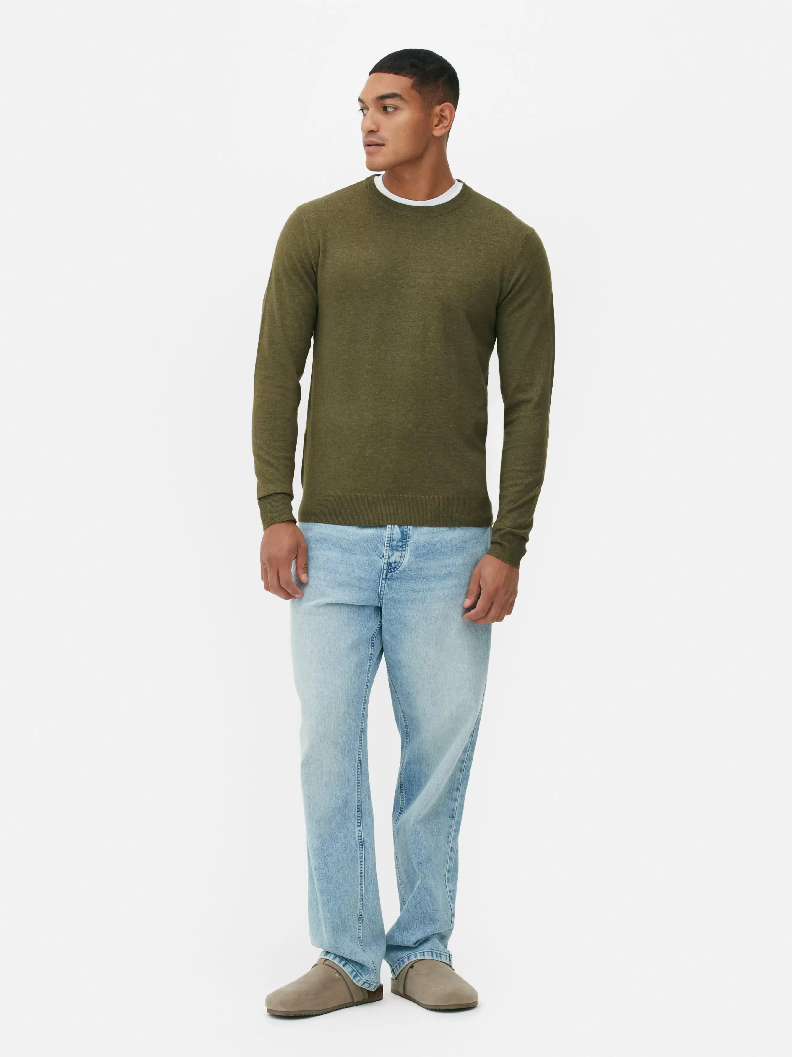 Best Sale Primark Pull En Maille Fine à Col Ras-du-cou Vert