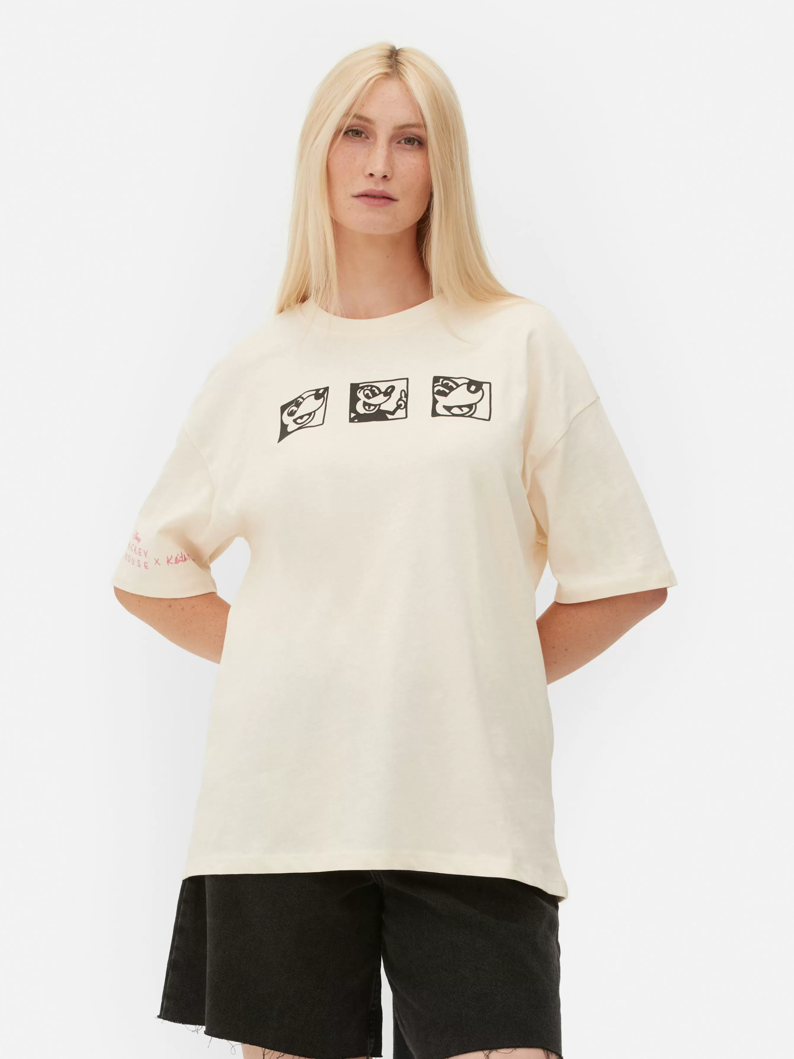 Discount Primark T-shirt Oversize Disney Mickey Mouse X Keith Haring Blanc